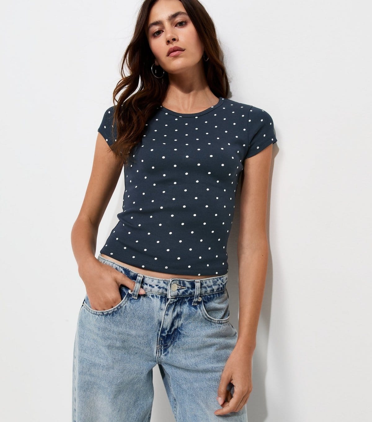 New Look Brown Spot Print Baby Tee T-Shirt