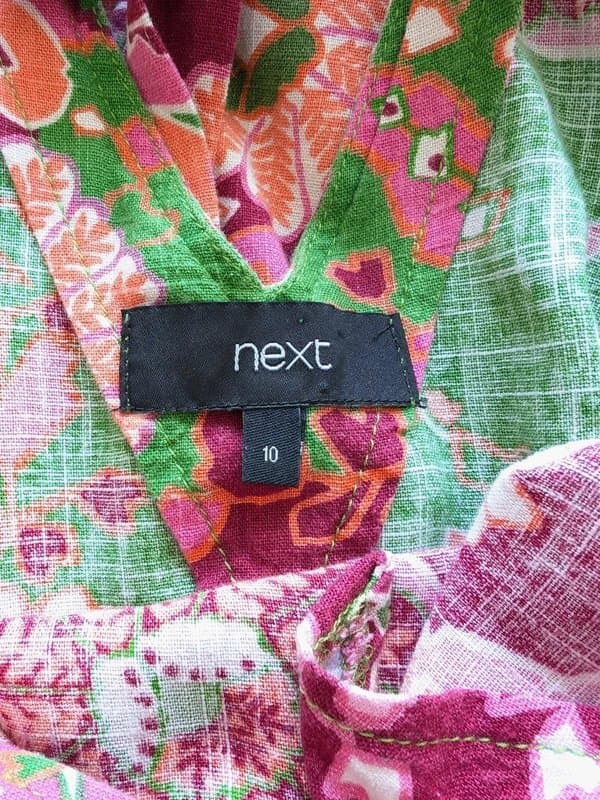 Next Next bright multicoloured floral linen blend casual summer dress | Size 10