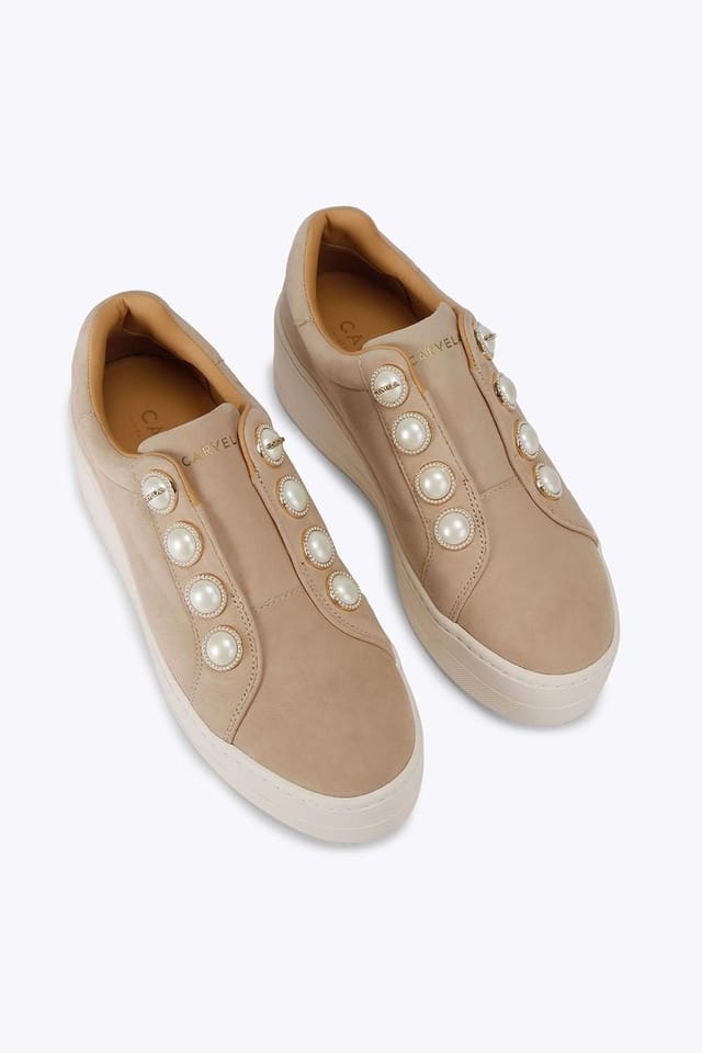 Carvela Carvela Women's 'Connected Laceless Pearl' Suede Trainers in Beige - 2