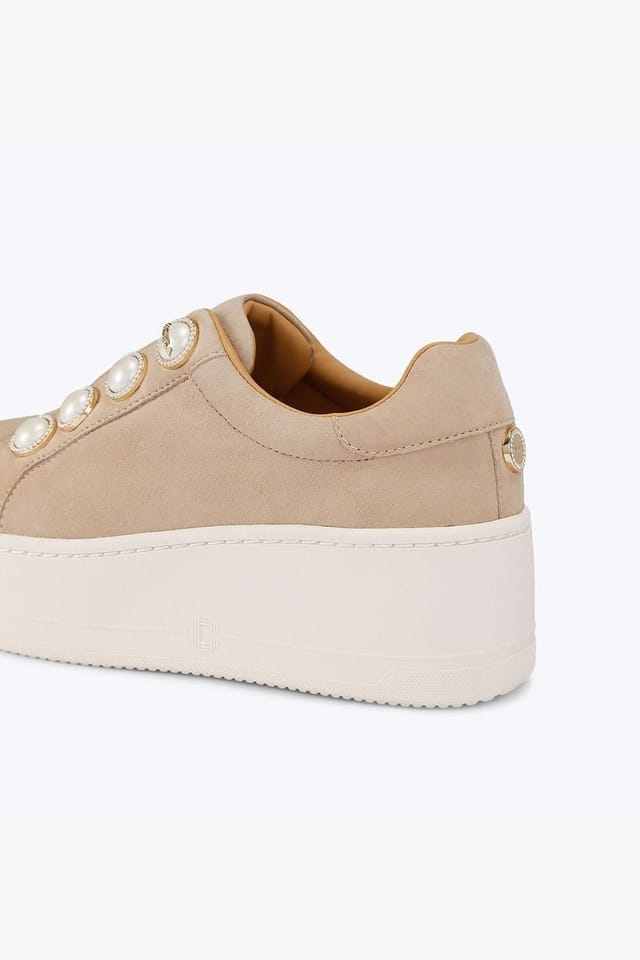 Carvela Carvela Women's 'Connected Laceless Pearl' Suede Trainers in Beige - 3