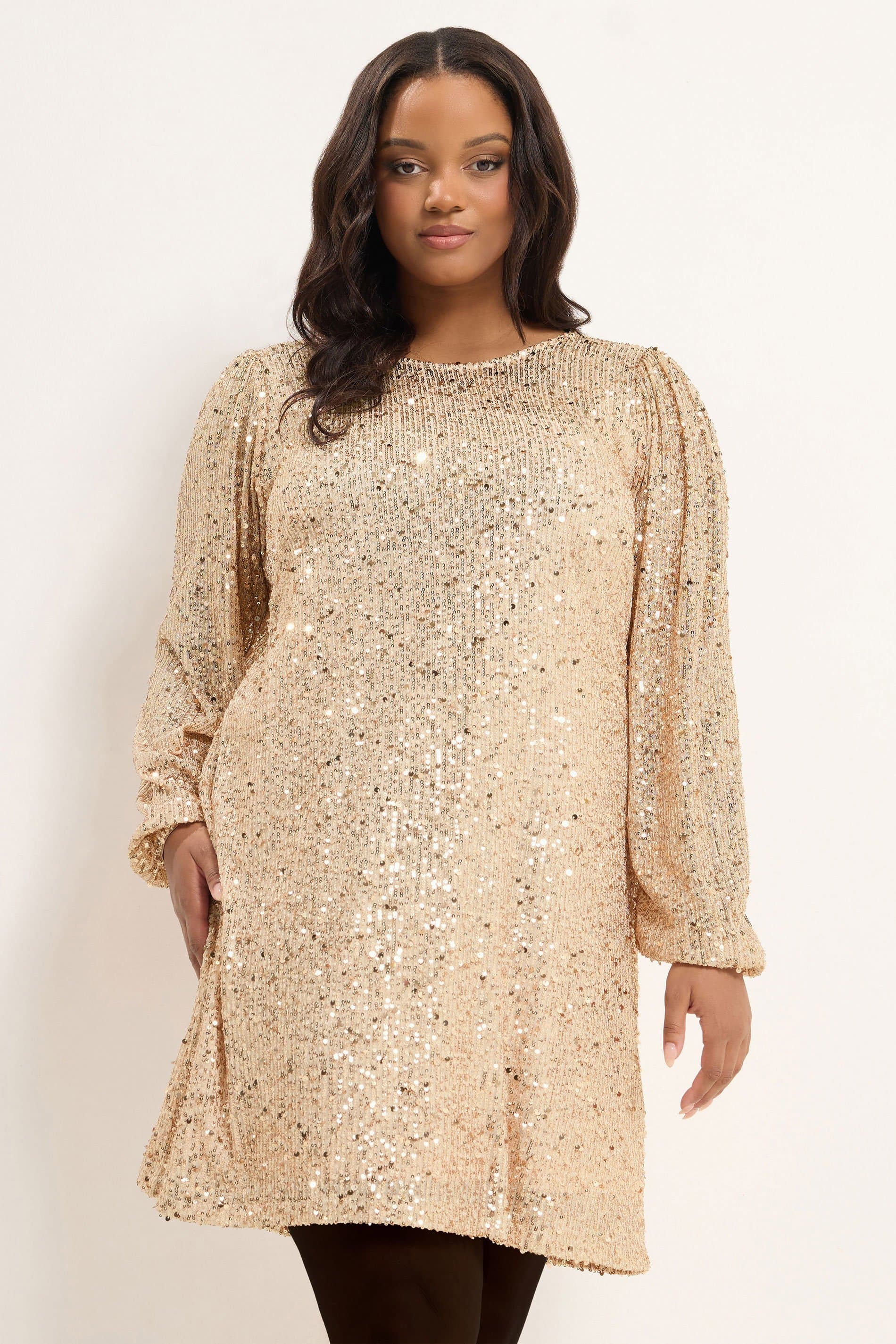 Yours Plus Size Gold Sequin Embellished Dress
