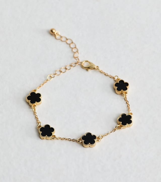 New Look Black Flower Fine Chain Bracelet New Look - 3