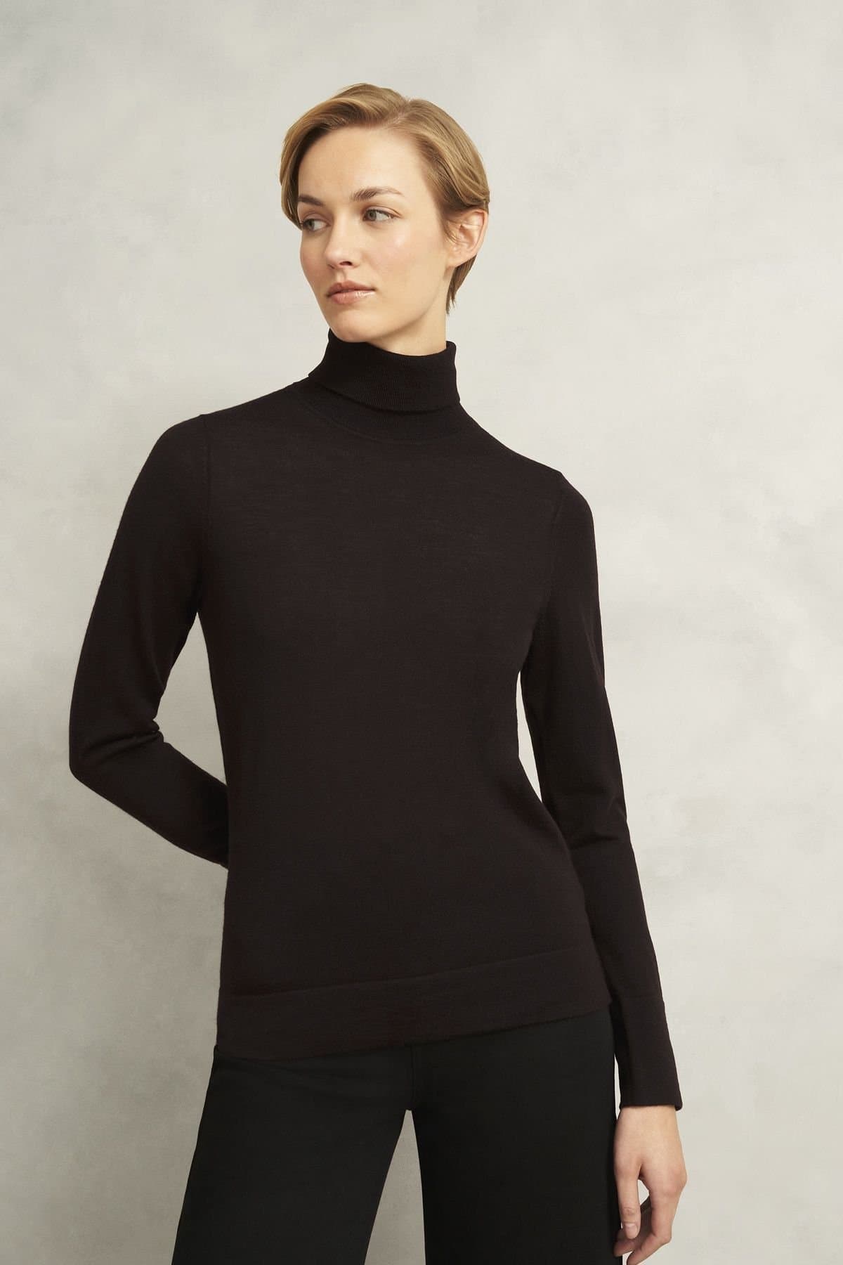 Hobbs London Hobbs London Dark Brown Rollneck Jumper in Merino Wool
