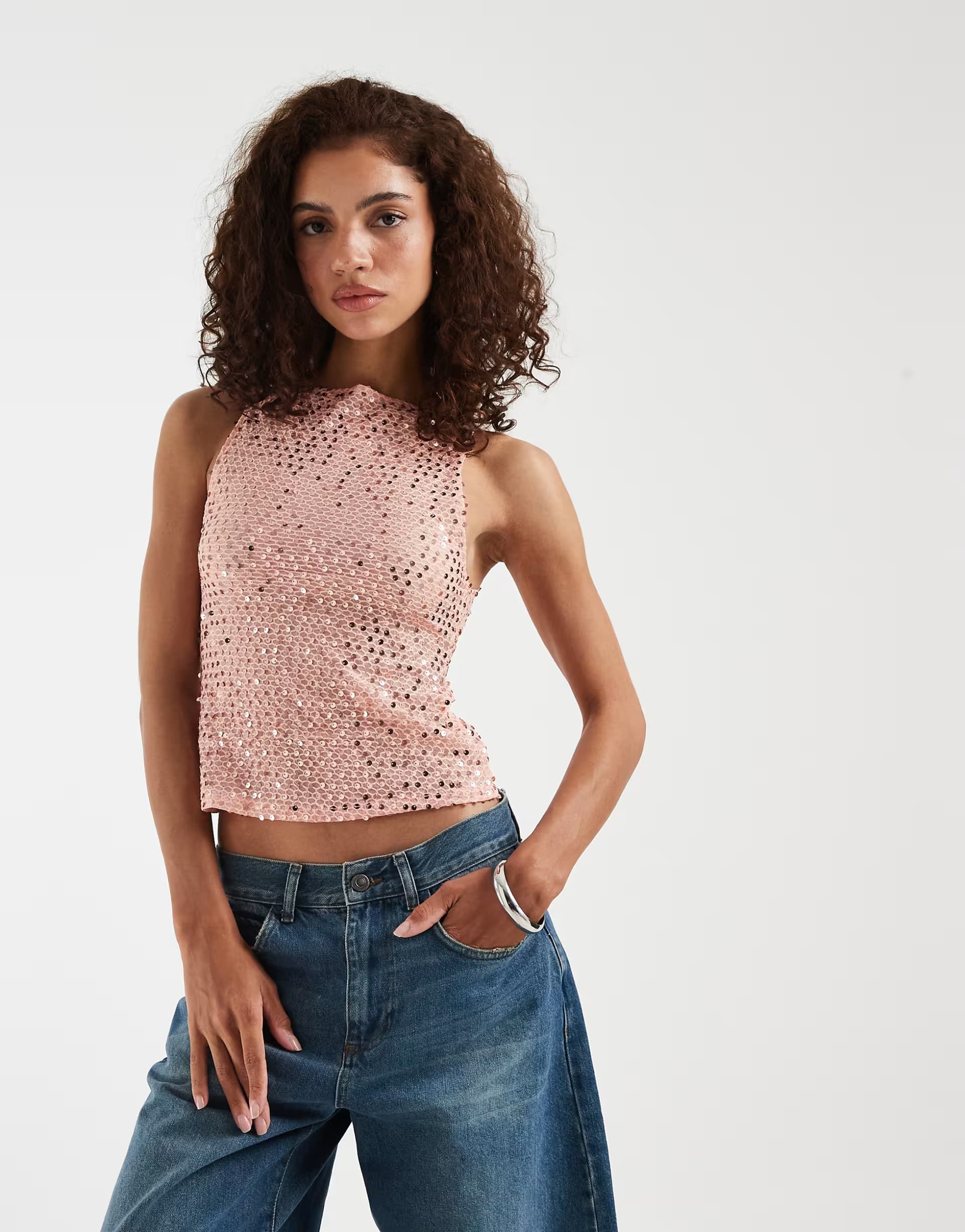 ASOS Motel dudley sequin knit vest in peach