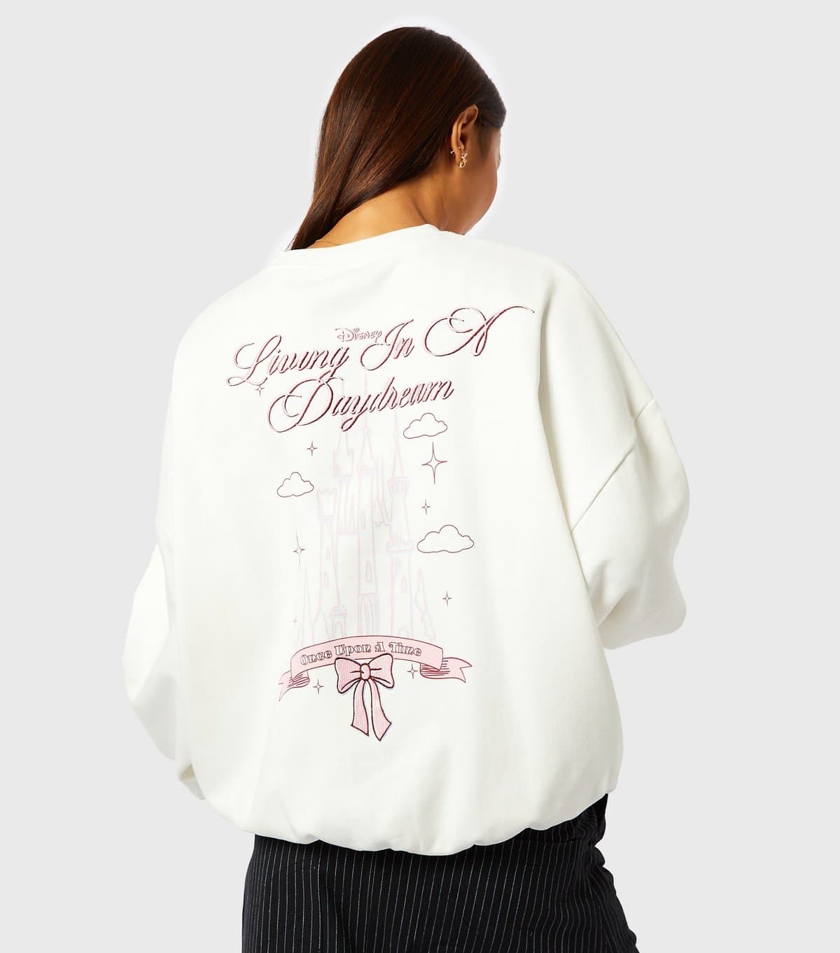 Skinnydip Women's Cream Disney Embroidered Slogan Sweatshirt Skinnydip New Look