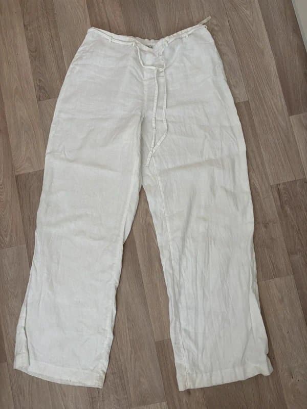 Laura Ashley Vintage Laura Ashley Old Label White Linen Trousers UK 10 Boho Cottagecore Wide Leg Y2K Summer