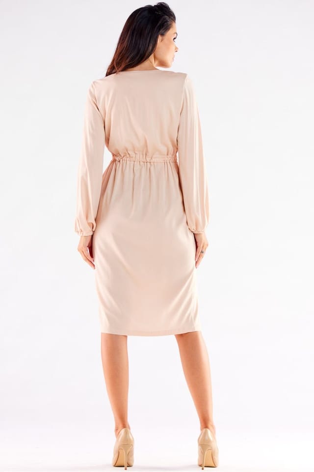 Love Lace Love Lace Women's Feminine Long Sleeve V Neck Slit Cocktail Dress in Beige - 3