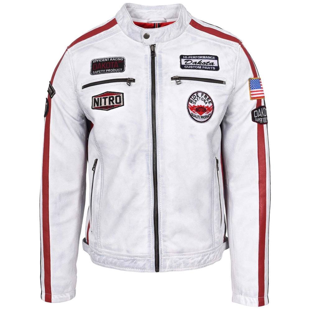 House of Leather House of Leather Men's Mens Real Leather Biker Jacket Motorsport Racing Style Bobby in Off-White - 3