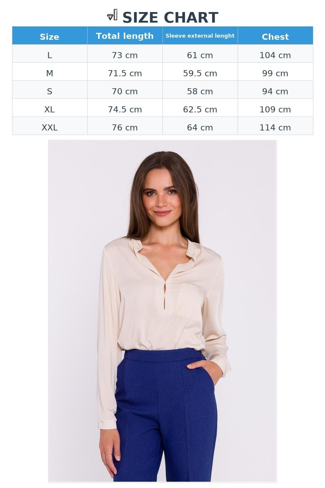 Love Lace Love Lace Women's Elegant Satin Stand Up Collar Blouse with Pocket in Beige - 4