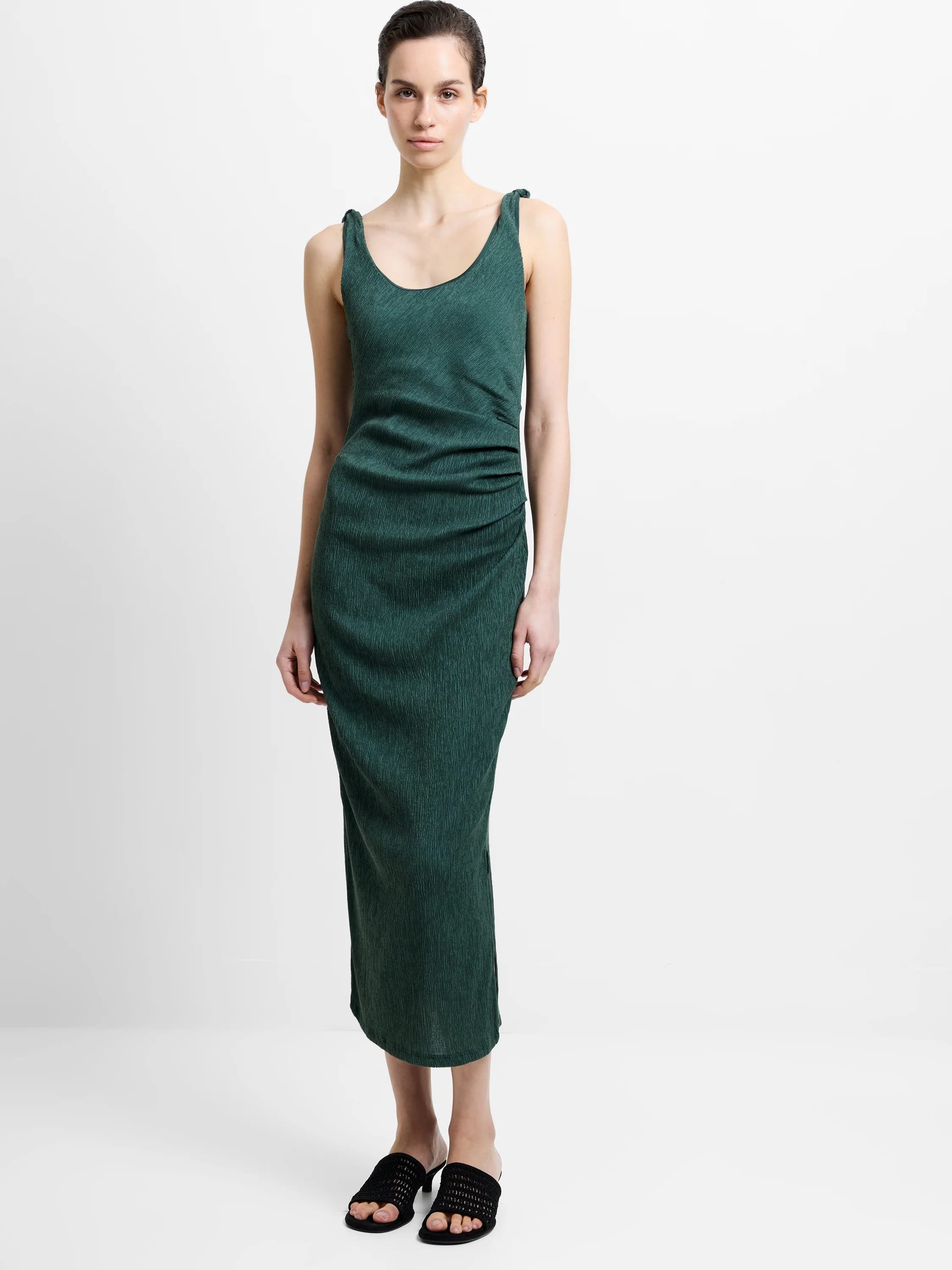 French Connection Jade Green Textured Knot Strap Midi Dress