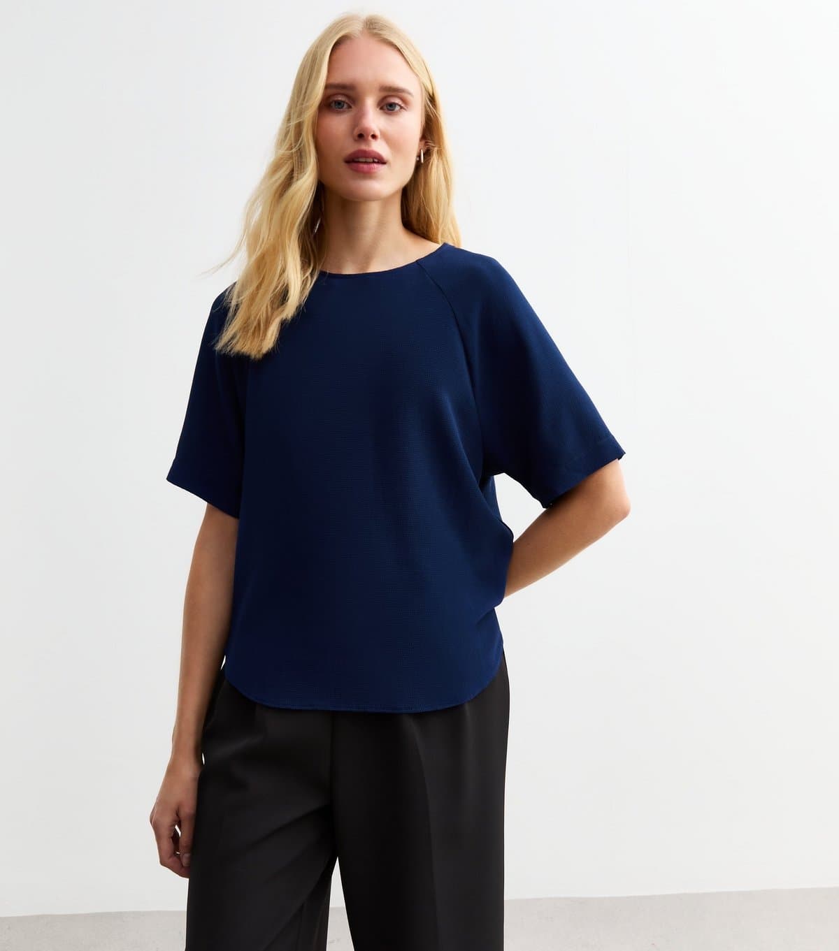 New Look Women's Blue Woven Crew Neck T-Shirt New Look