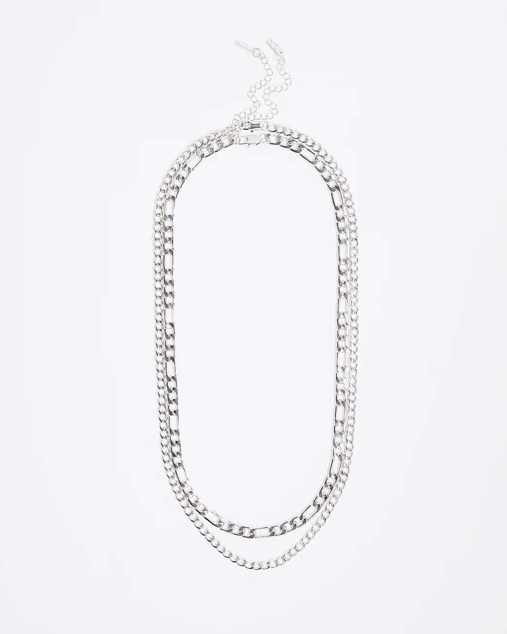 River Island Mens River Island Silver 2 Row Chain Necklace