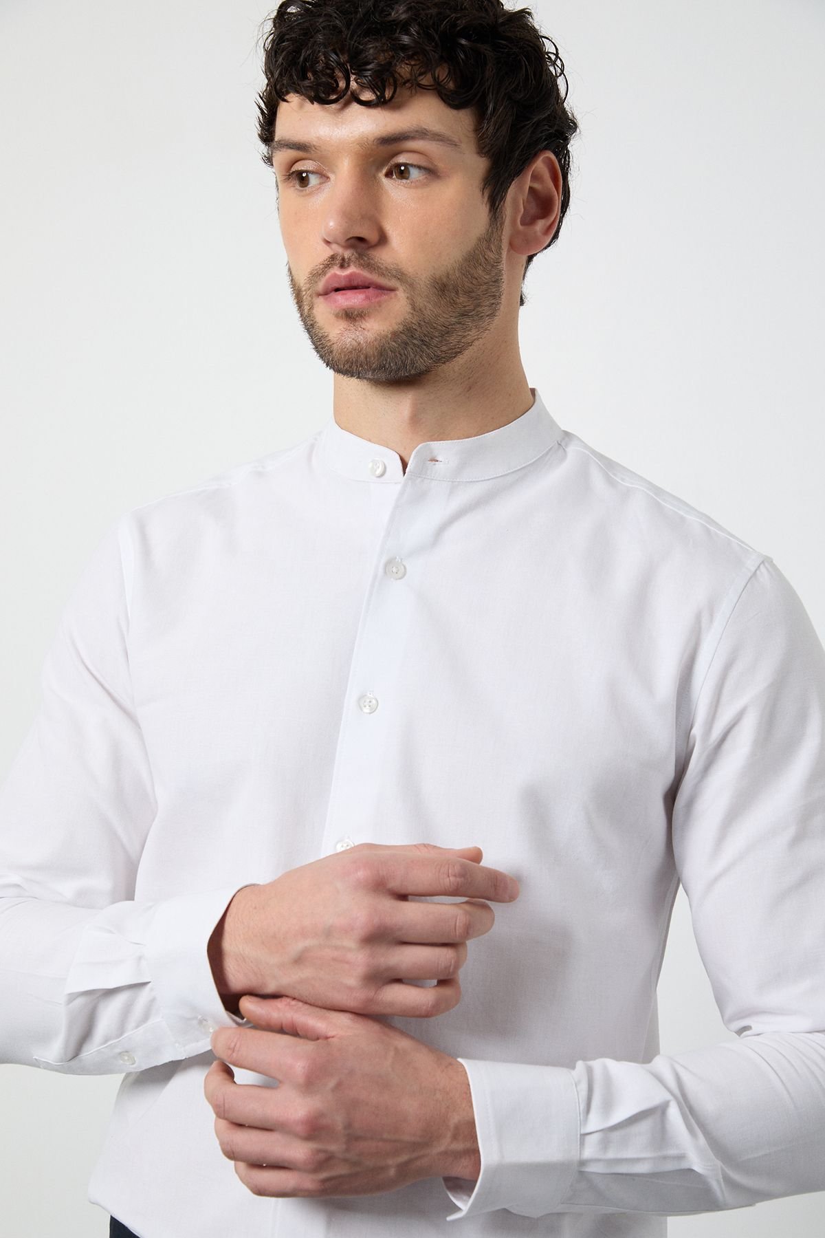 Burton Burton Men's White Oxford Grandad Long Sleeve Shirt - 4