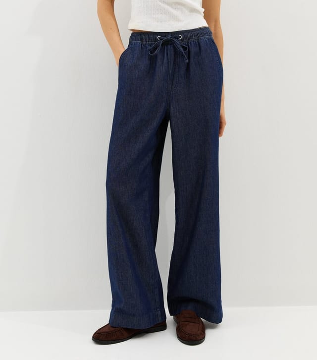 New Look Women's Indigo Wash Denim Drawstring Wide Leg Trousers New Look - 3