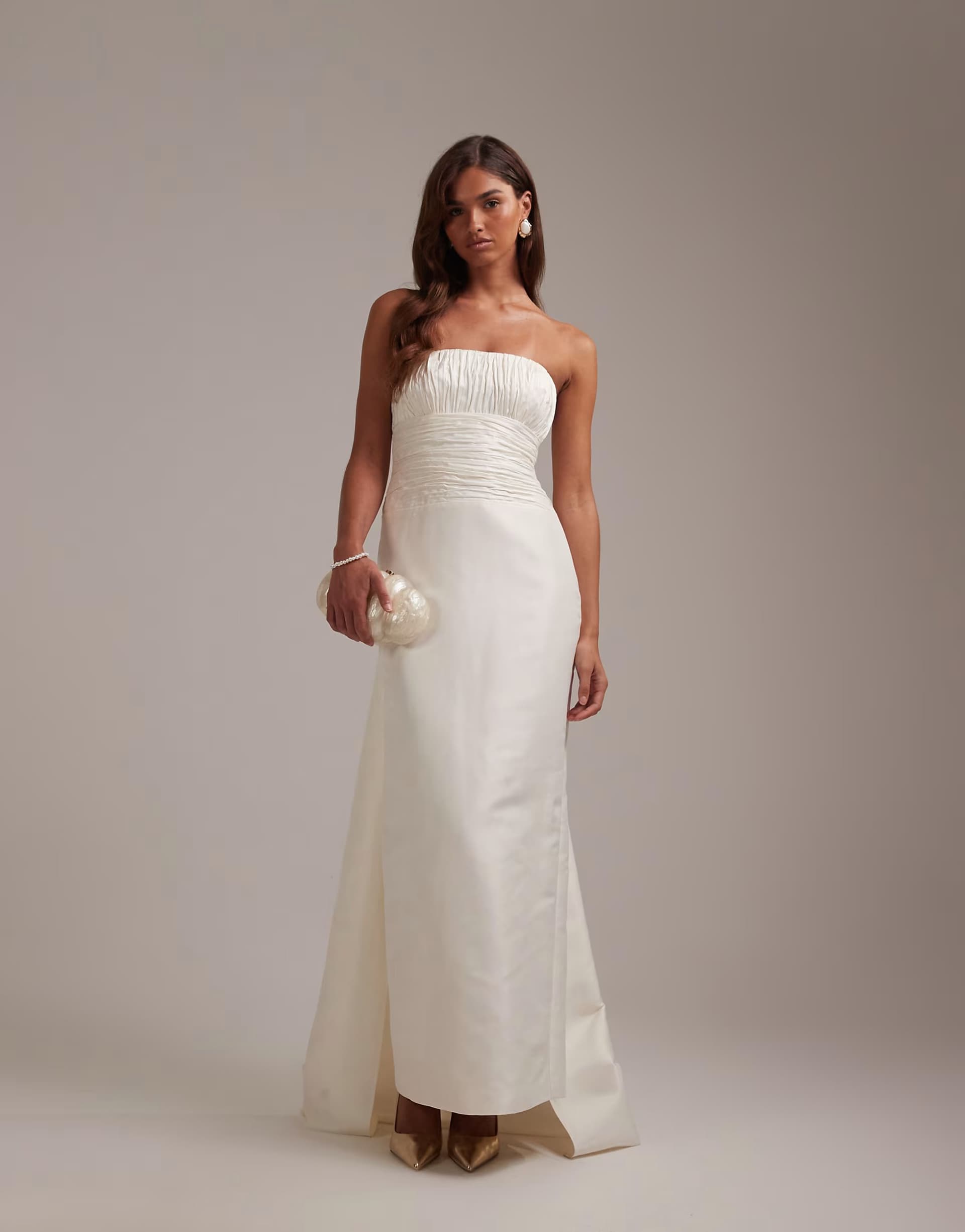 ASOS ASOS DESIGN cami ruched bust column skirt wedding dress in ivory