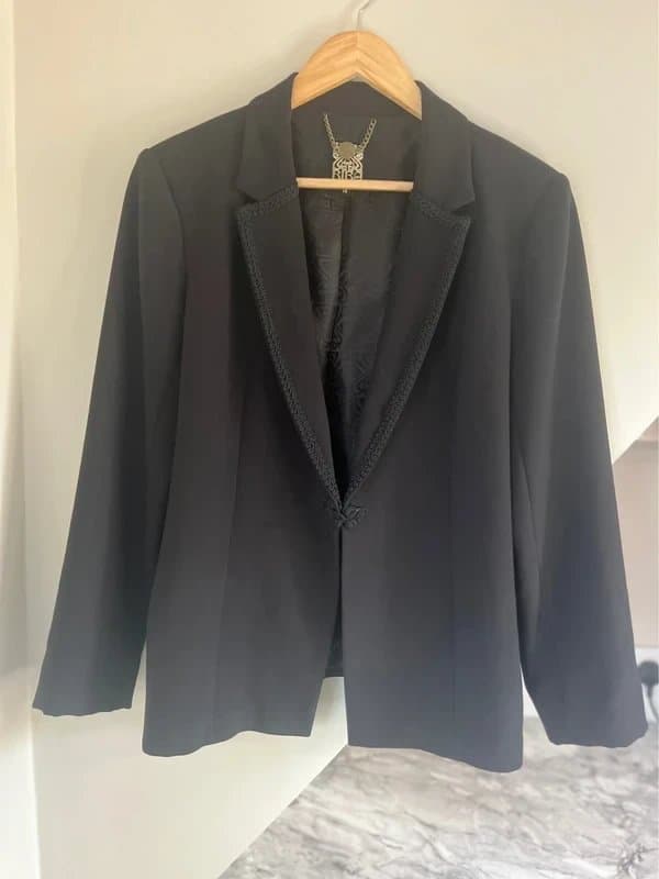 BIBA Biba Vintage House of Fraser Black Embroidered Blazer Designer Size 14 Excellent Condition