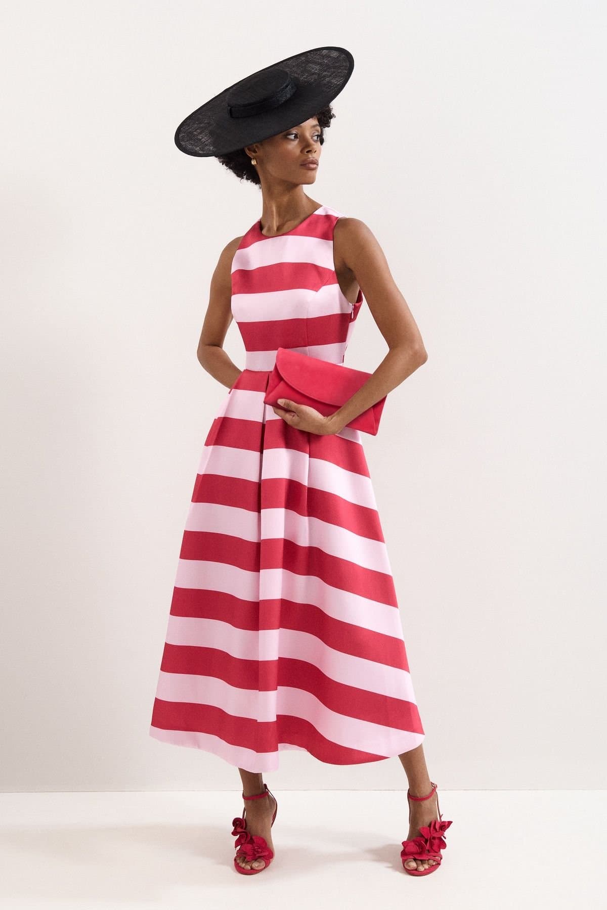 Phase Eight Phase Eight Women's Kiria Stripe Satin Midi Dress in Pink