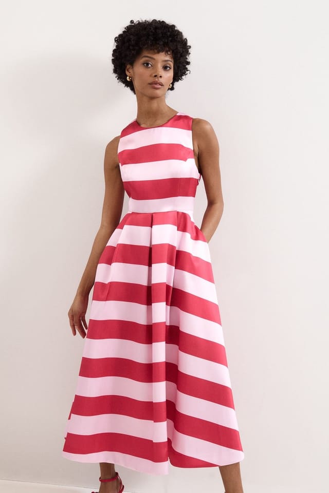 Phase Eight Phase Eight Women's Kiria Stripe Satin Midi Dress in Pink - 3