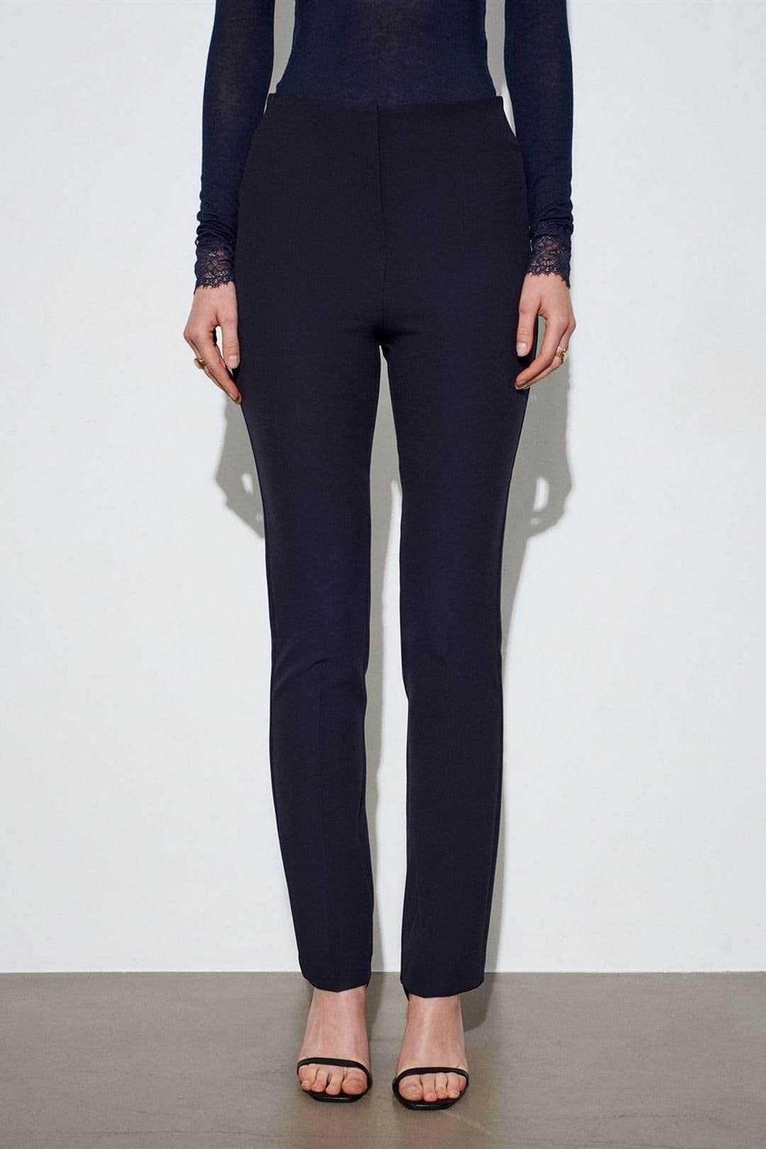 Dilvin Dilvin Women's Straight-leg Crepe Trousers in Navy - 4