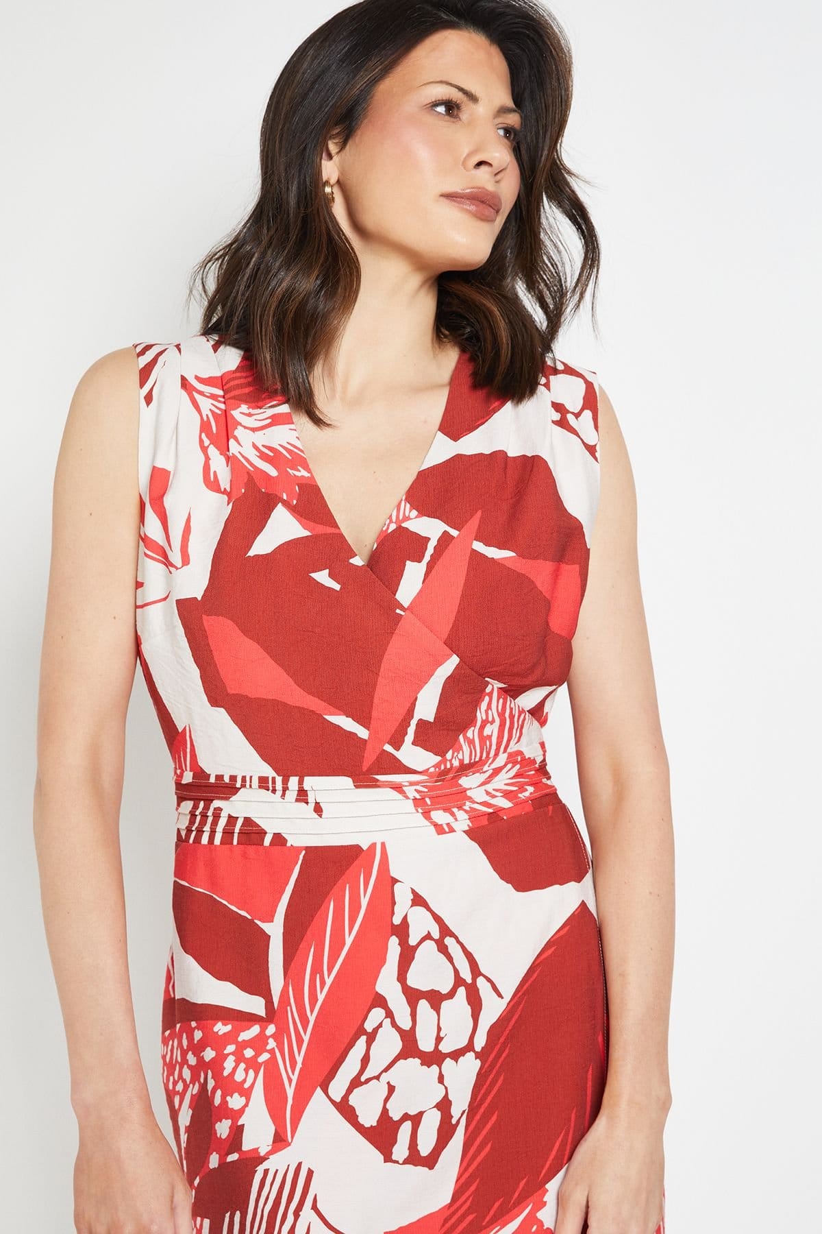 Wallis Wallis Women's Tropical Print Wrap Midi Dress in Red - 4
