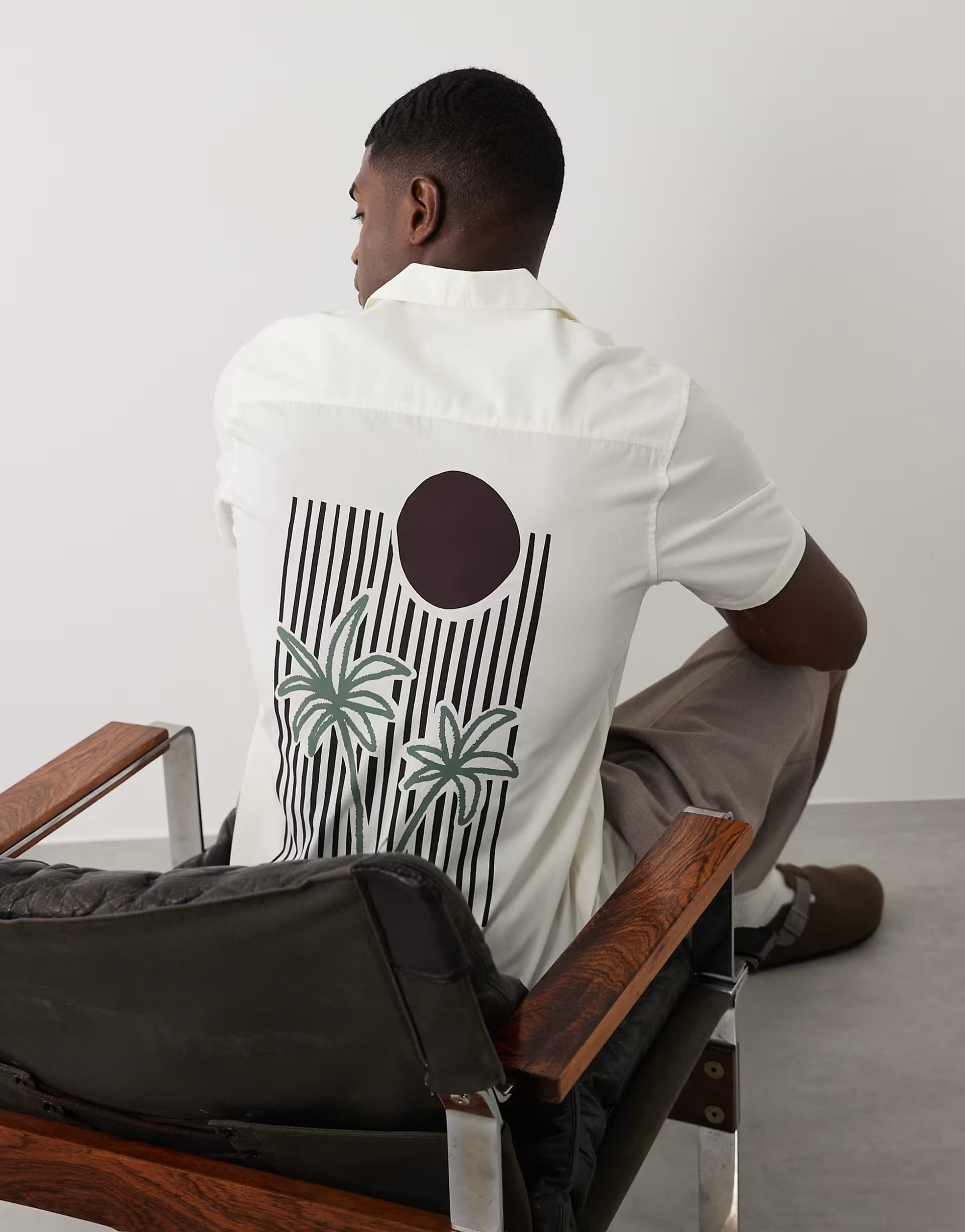 ASOS Threadbare short sleeve graphic print shirt in ecru