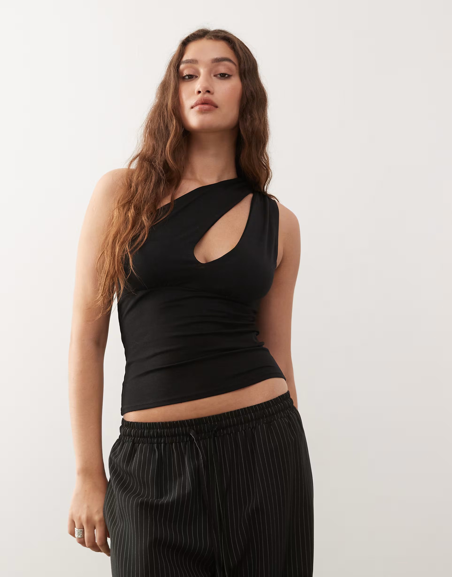ASOS Weekday one shoulder top with slash detail in black - 1