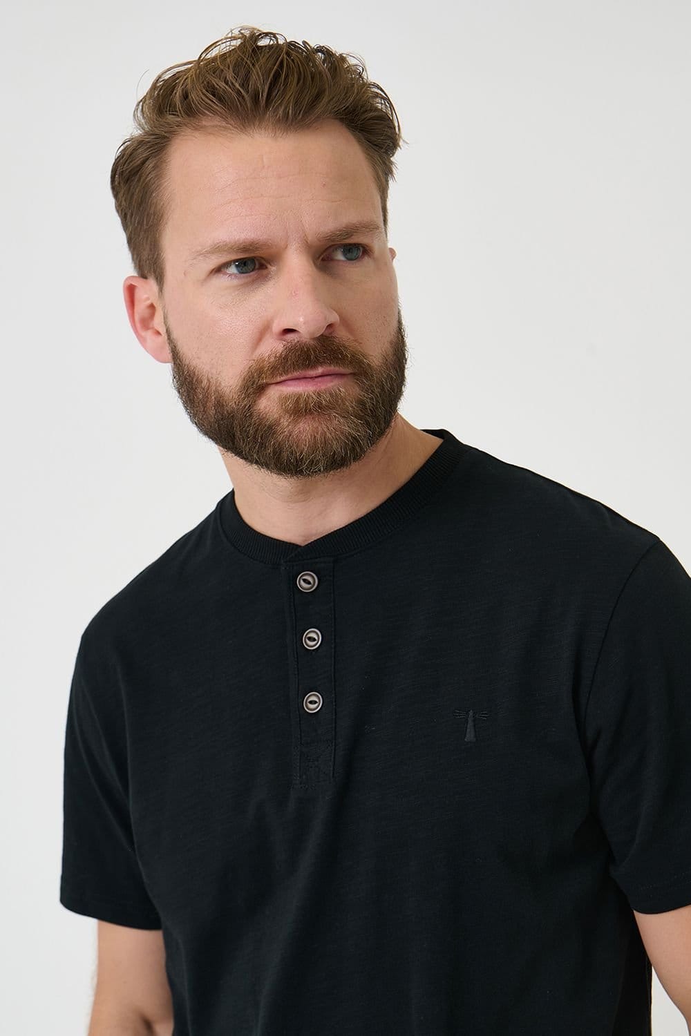 Saltwell Saltwell Men's Peached Cotton Grandad T-Shirt in Black - 4