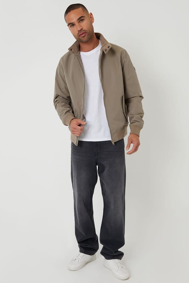 Threadbare Threadbare Men's Zip Up Harrington Style Jacket in Taupe - 3