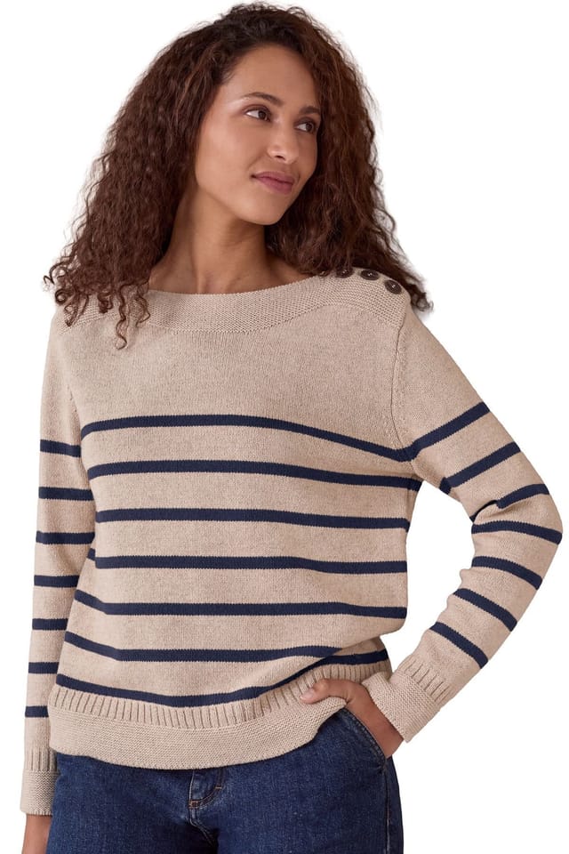 Celtic & Co Celtic & Co Women's Button Detail Gansey Sweater in Warm White - 3