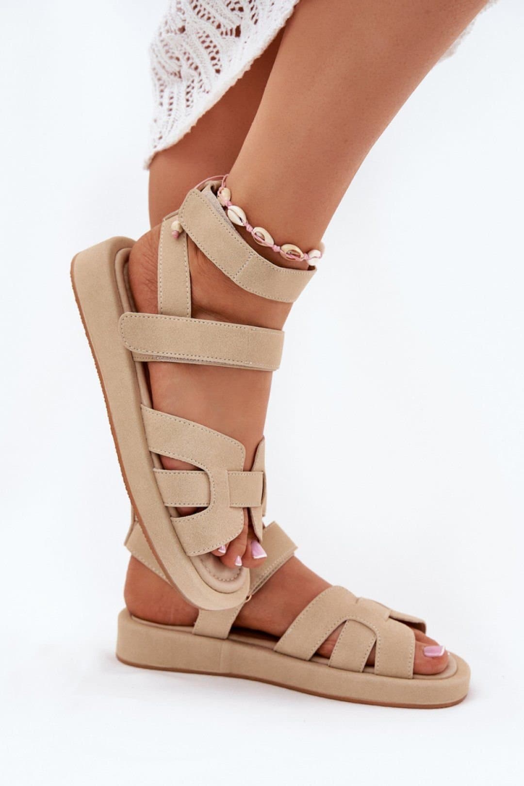 Love Lace Love Lace Women's Comfort Platform Sandals with Double Velcro Strap Daily in Beige