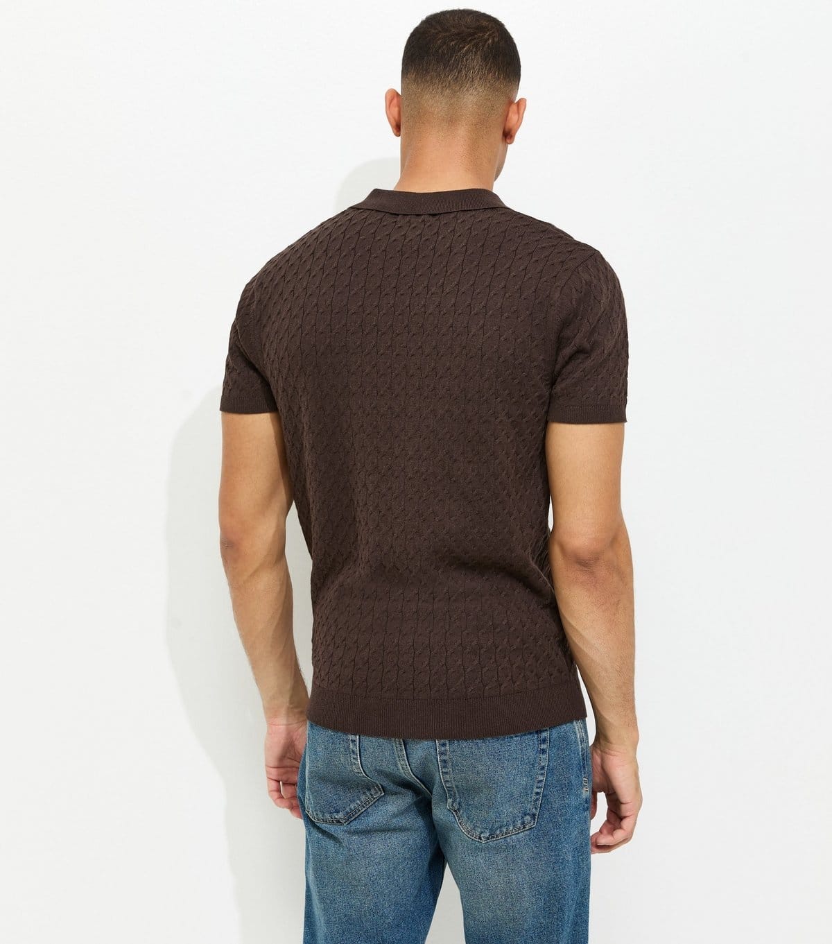 New Look Men's Brown Regular Cable Knit Short Sleeve Top New Look - 4