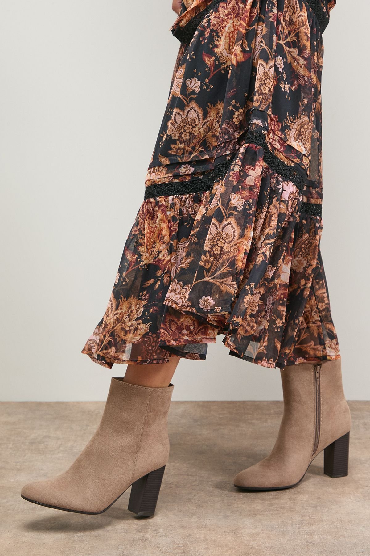 Oasis Oasis Women's Louisa Faux Suede Round Toe Stacked High Heel Ankle Boots in Beige - 2