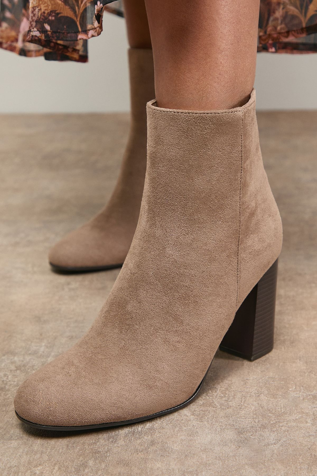 Oasis Oasis Women's Louisa Faux Suede Round Toe Stacked High Heel Ankle Boots in Beige - 3