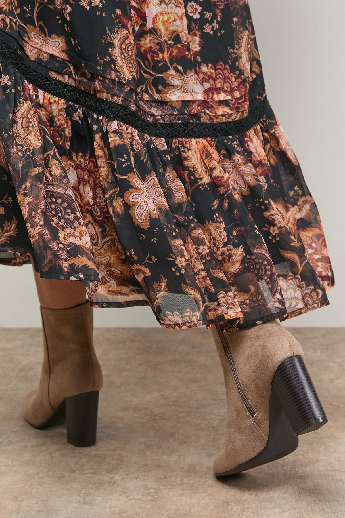 Oasis Oasis Women's Louisa Faux Suede Round Toe Stacked High Heel Ankle Boots in Beige - 4