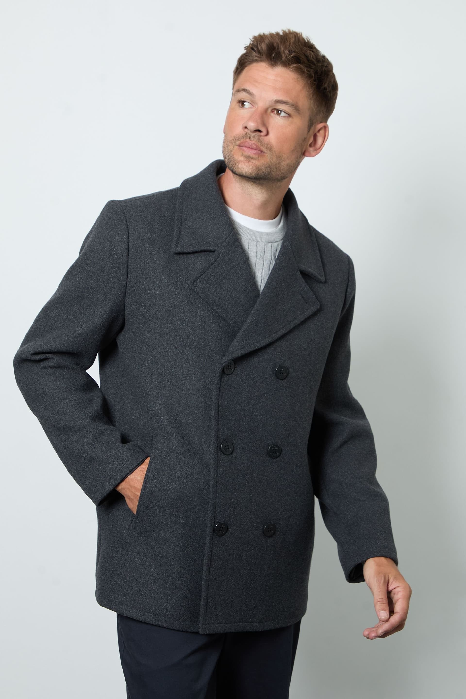 Maine Maine Men's Charcoal Wool Blend Peacoat