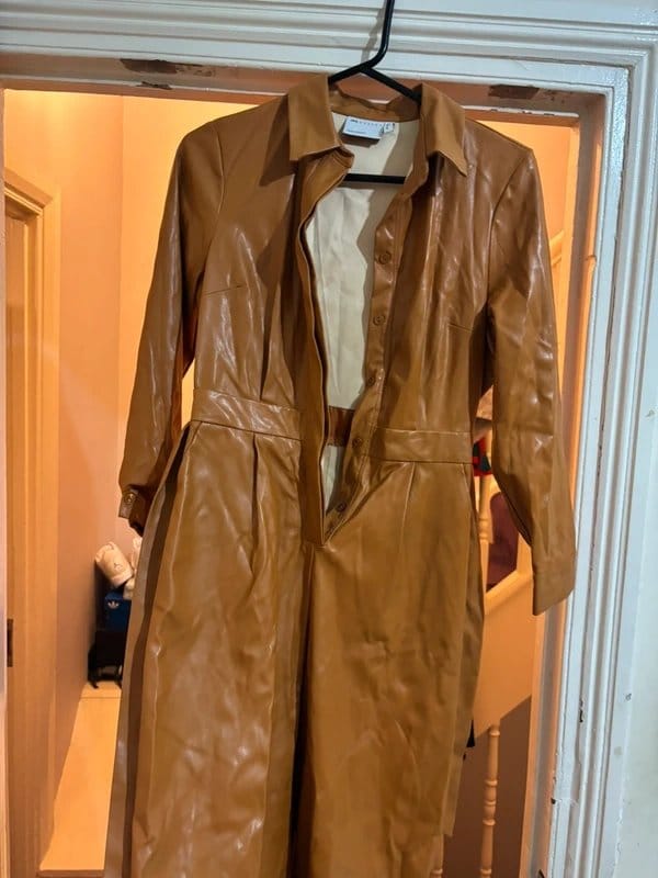 ASOS Petite Camel Faux Leather Culotte Jumpsuit Size 8