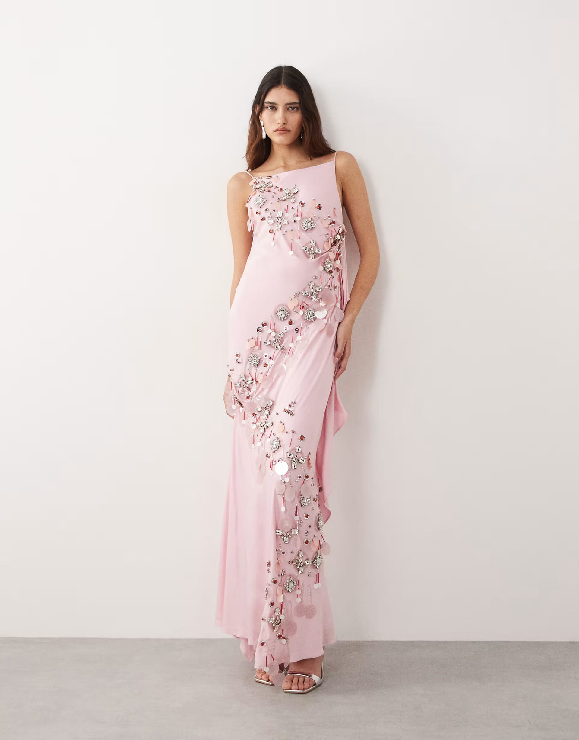 ASOS Pink Embellished Satin Maxi Dress