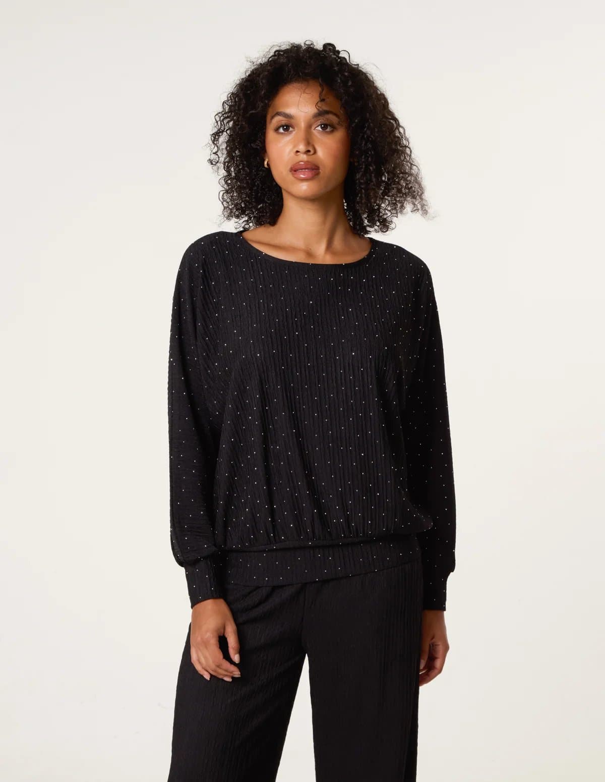 Blue Vanilla Rhinestone Batwing Top