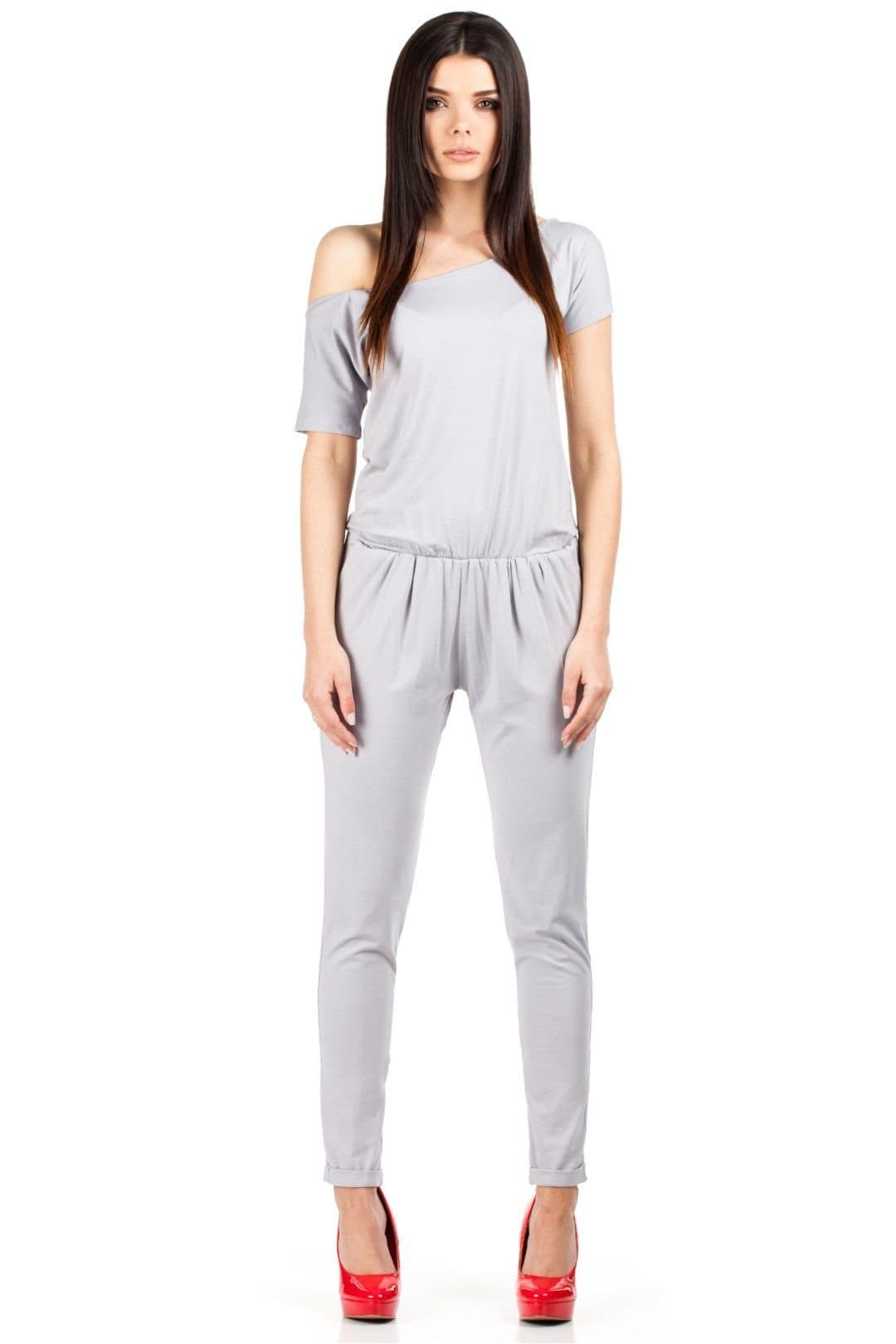 Love Lace Love Lace Women's Elastic Short Sleeve Overalls Tapered Cuffs in Grey