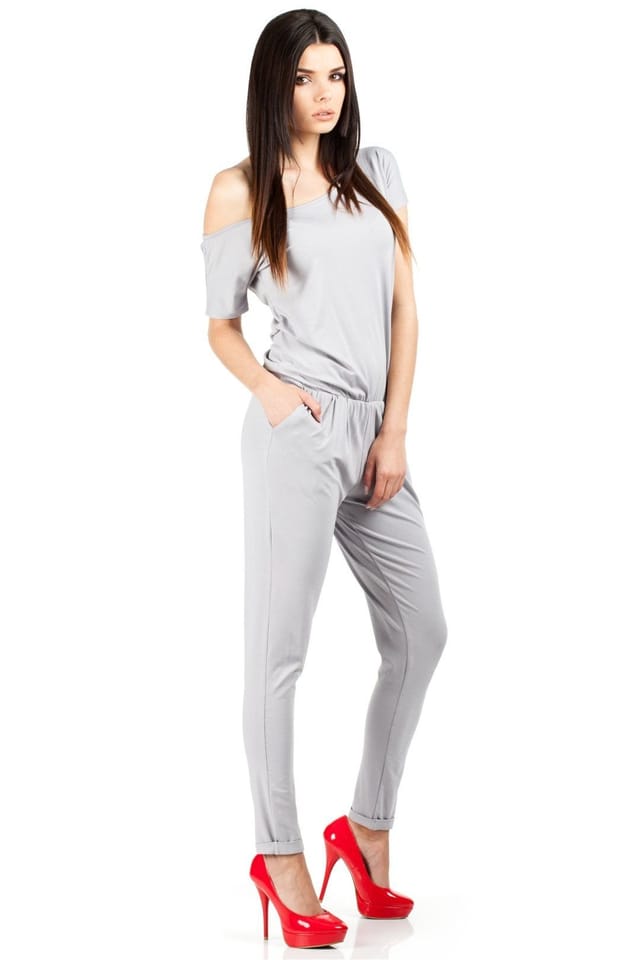 Love Lace Love Lace Women's Elastic Short Sleeve Overalls Tapered Cuffs in Grey - 2
