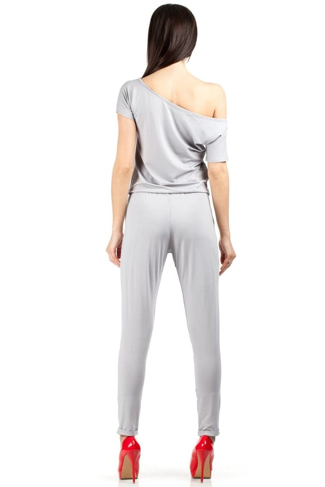 Love Lace Love Lace Women's Elastic Short Sleeve Overalls Tapered Cuffs in Grey - 3