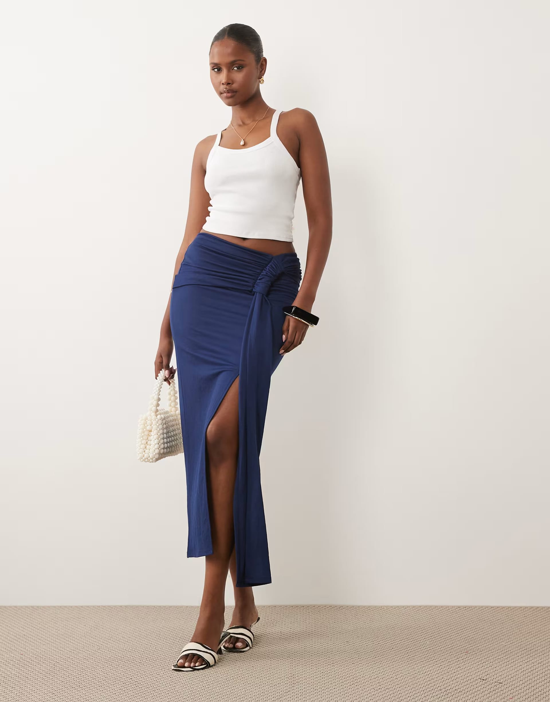 ASOS Navy Ruche Maxi Skirt