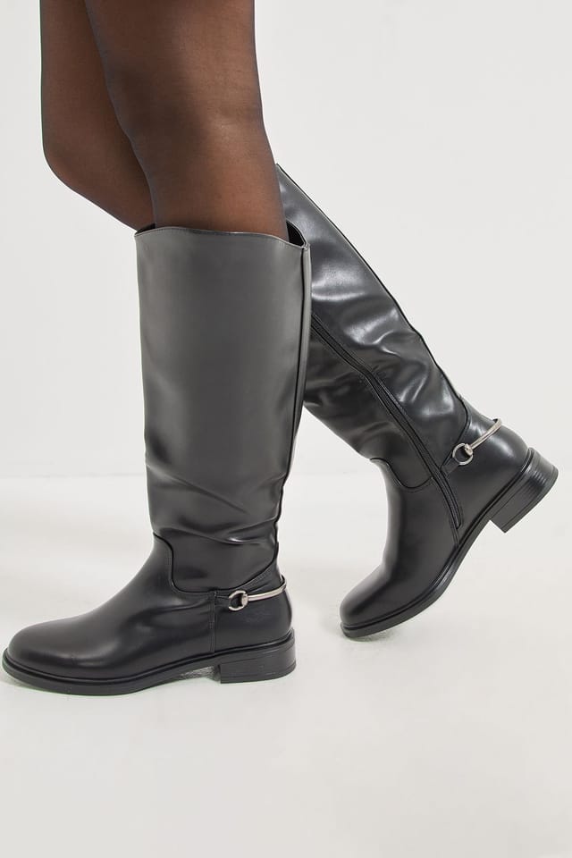 Wallis Wallis Women's Emma Faux Leather Stirrup Detail Knee High Riding Boots in Black - 3