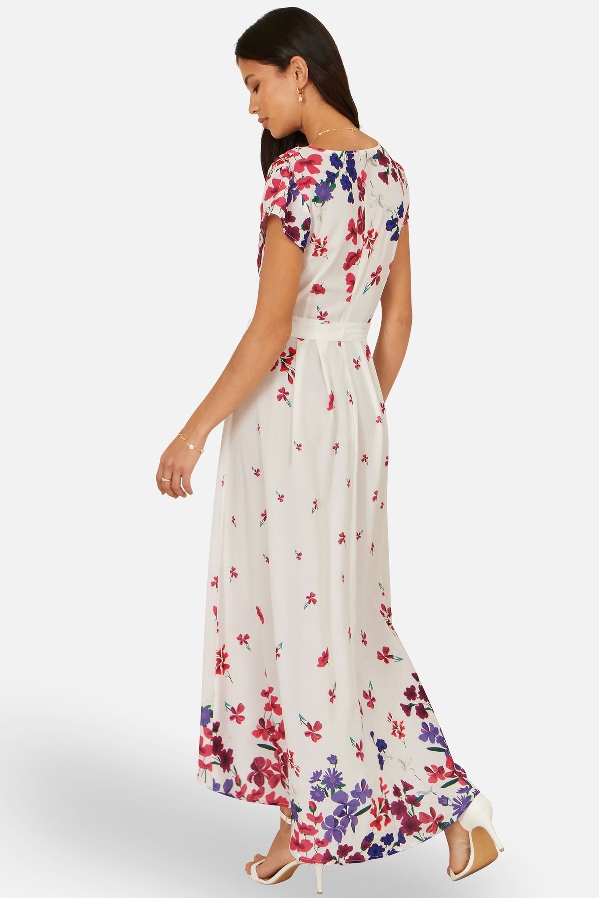 Yumi Yumi Women's Floral Mirror Wrap Dress With Dip Hem in White - 3