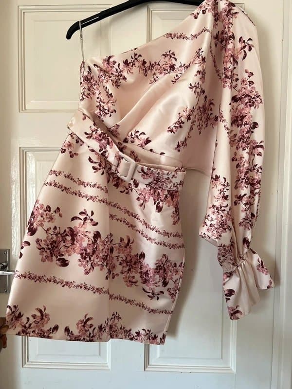 ASOS ASOS Luxe One sleeve satin mini dress in Floral Print