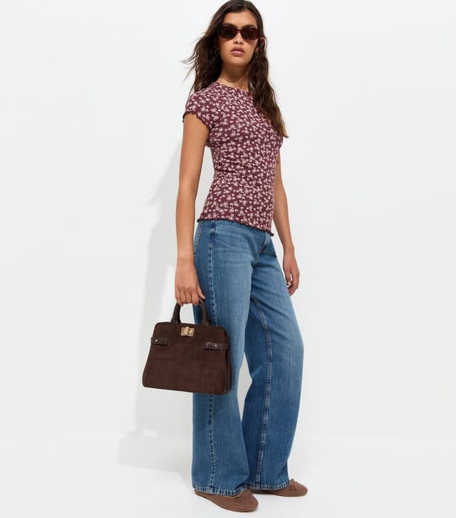 New Look Women's Red Cotton Rich Ribbed Ditsy Print T-Shirt New Look - 3