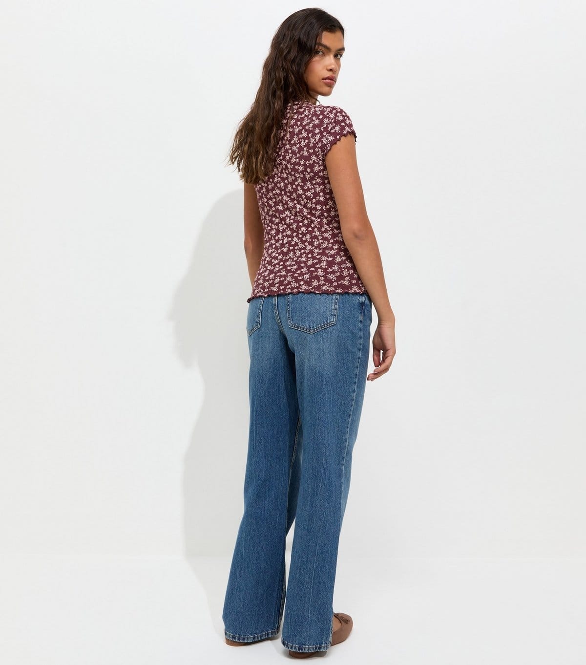 New Look Women's Red Cotton Rich Ribbed Ditsy Print T-Shirt New Look - 4