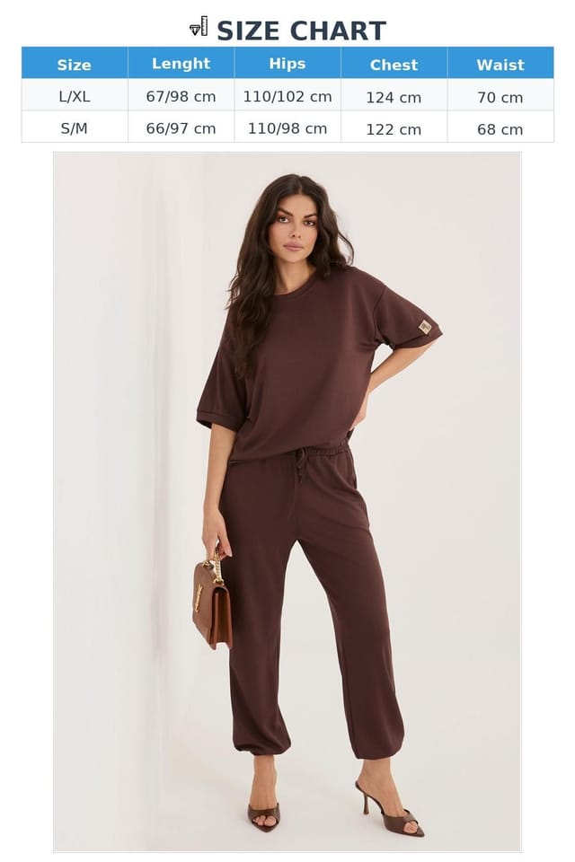 Love Lace Love Lace Women's Viscose Elastane Crew Sweat Set with Pants in Brown - 3