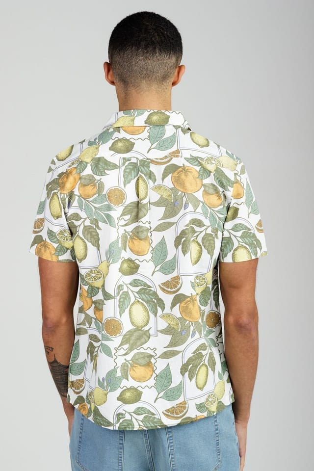Tokyo Laundry Tokyo Laundry Men's Cotton Poplin Button-Up Shirt with Citrus Fruit Print in White - 2