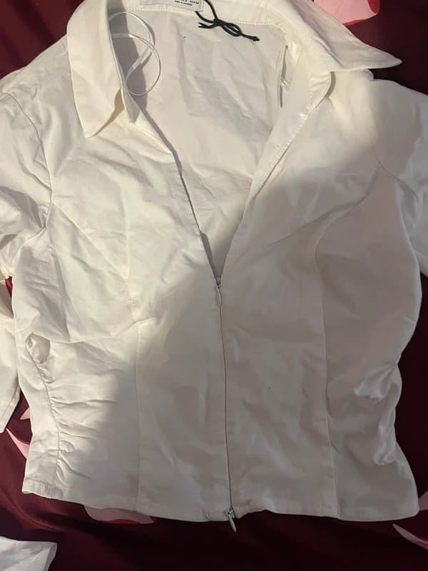 Bershka Bershka White Ruched Zip-Up